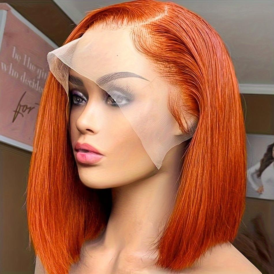 Straight Ginger Orange Bob Wig Human Hair13x4