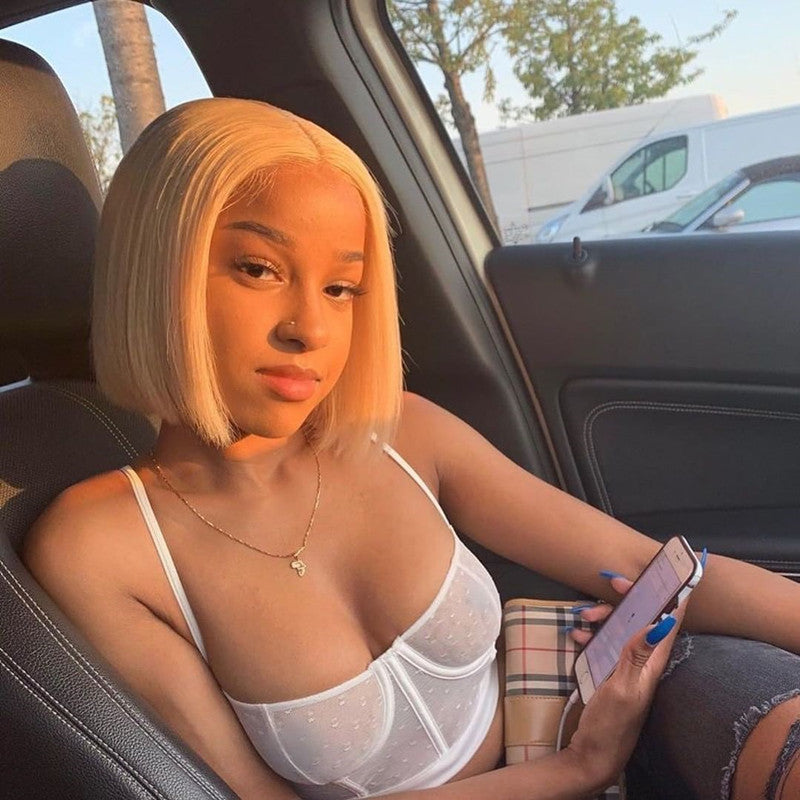 613 Blonde Bob Wig Short Straight Human Hair Wig For Women