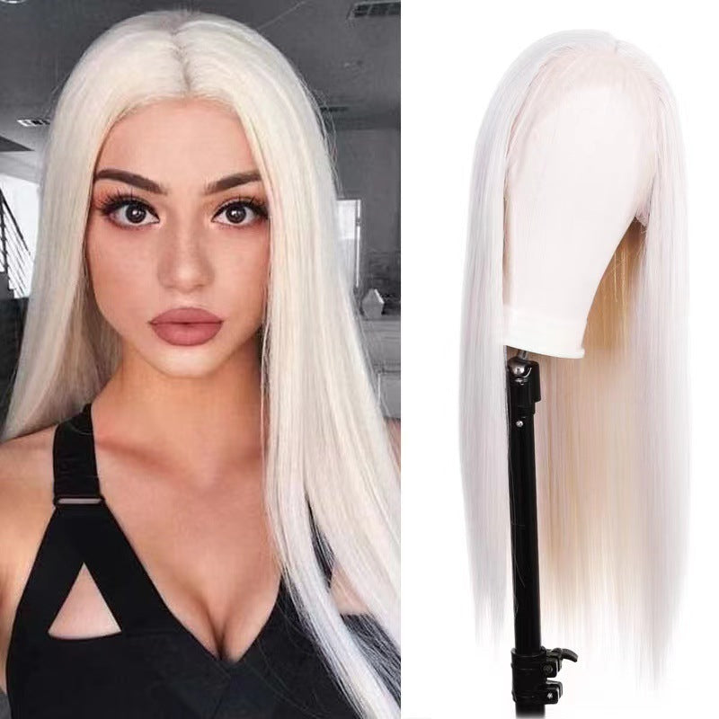 Front Lace Mid-length Straight Hair Women's High Temperature Synthetic Wig