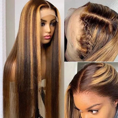 Highlight Ombre 4/27 Straight Lace Front Wigs Human Hair Honey Blonde