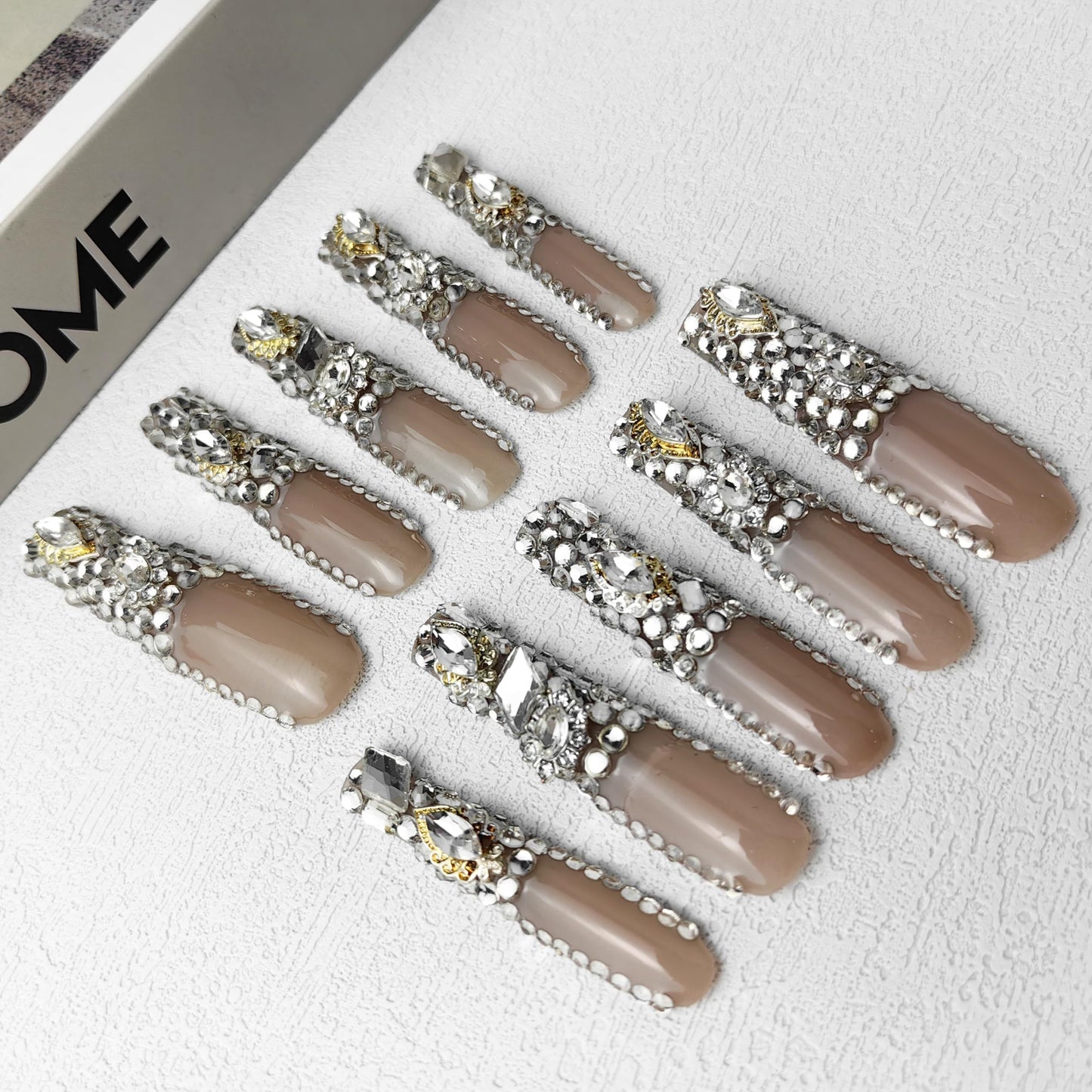 New PMMA Acrylic Press On Nails StunningBling Nails, Rhinestone Fake Nails, Glitter Rhinestone NailsGradient Fake NailsCrystal Cascade