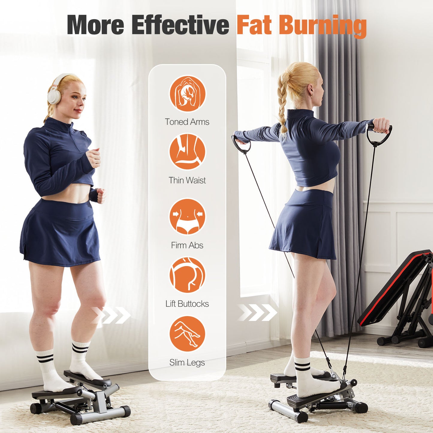 Mini Stepper for Home Workout- Stair stepper Machine with Resistance Bands, Full Body Cardio and Toning Fitness Equipment for Small Spaces