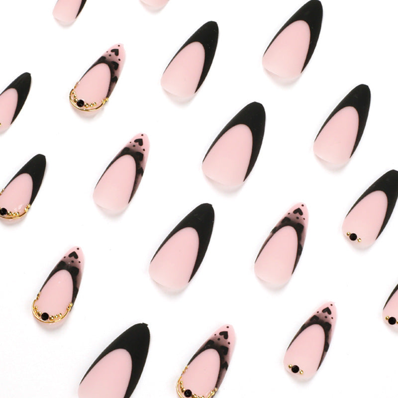 Black Rhinestone Love Press On Stiletto Nails