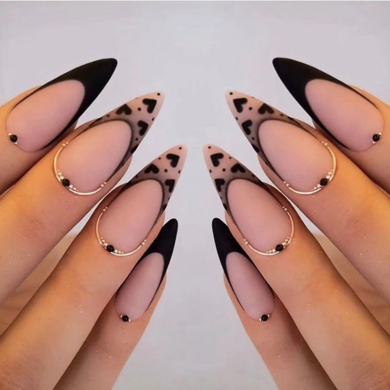 Black Rhinestone Love Press On Stiletto Nails
