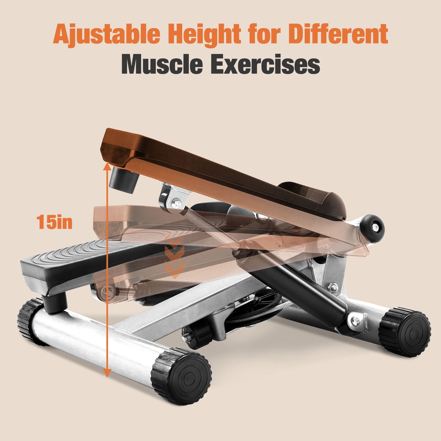 Mini Stepper for Home Workout- Stair stepper Machine with Resistance Bands, Full Body Cardio and Toning Fitness Equipment for Small Spaces