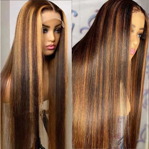 Highlight Ombre 4/27 Straight Lace Front Wigs Human Hair Honey Blonde