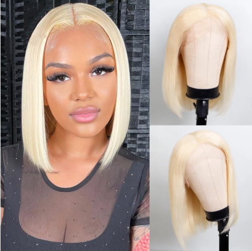 613 Blonde Bob Wig Short Straight Human Hair Wig For Women