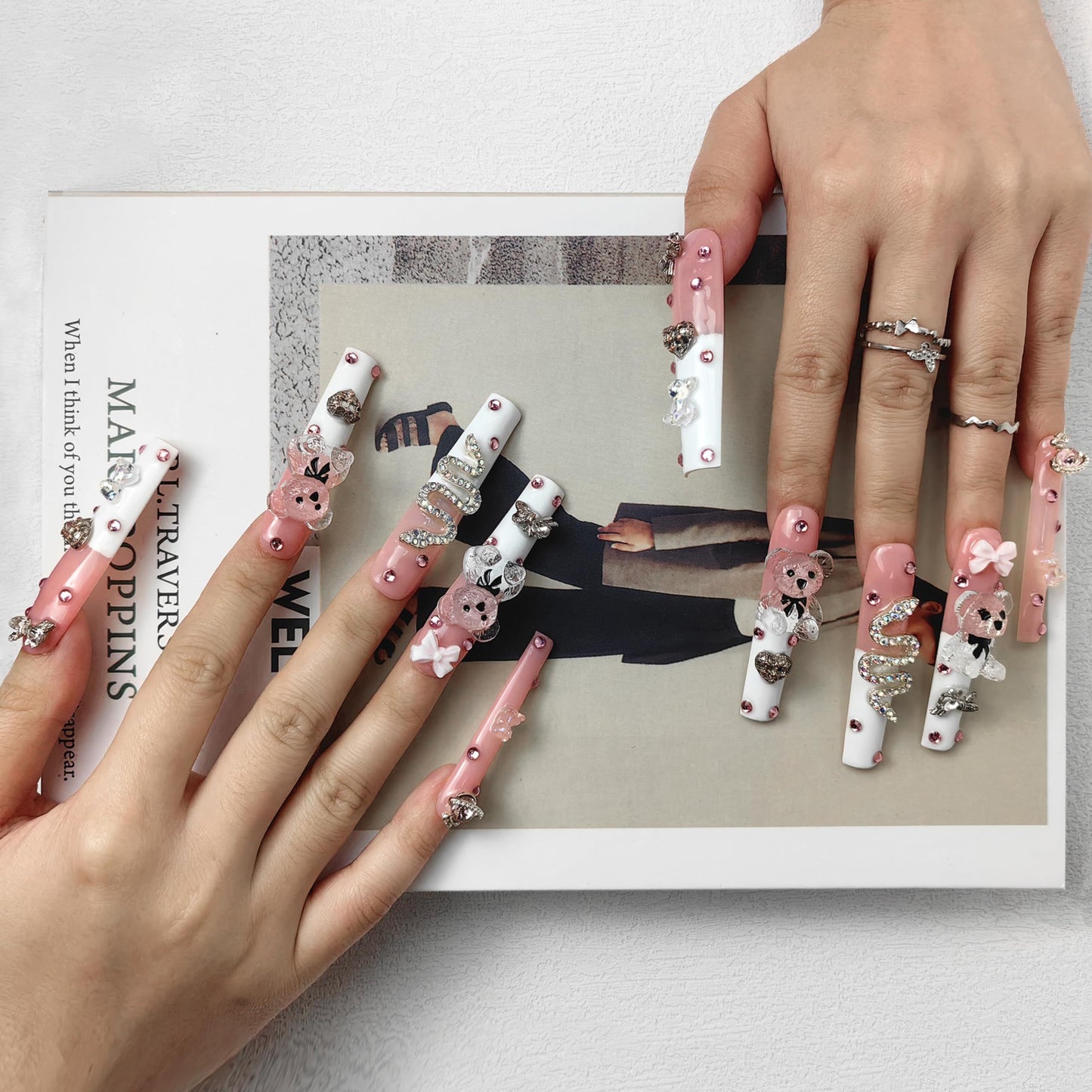 Acrylic Press On Nails StunningBling Nails, Rhinestone Fake Nails, Glitter Rhinestone NailsGradient  Fake NailsEnchanted Duo