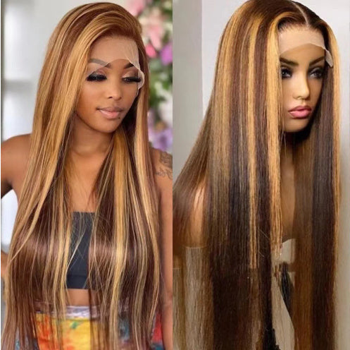 Highlight Ombre 4/27 Straight Lace Front Wigs Human Hair Honey Blonde