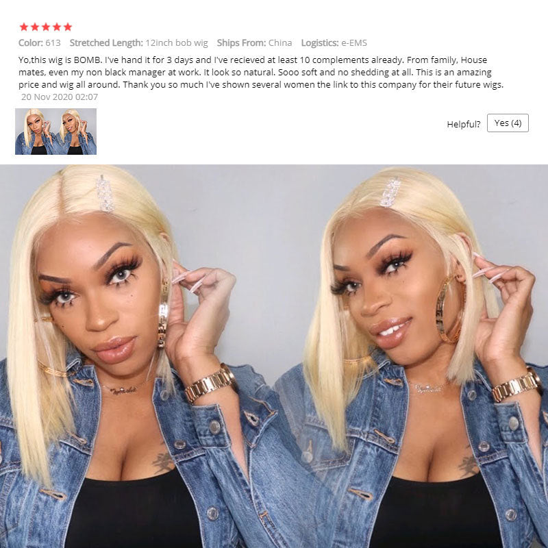 613 Blonde Bob Wig Short Straight Human Hair Wig For Women