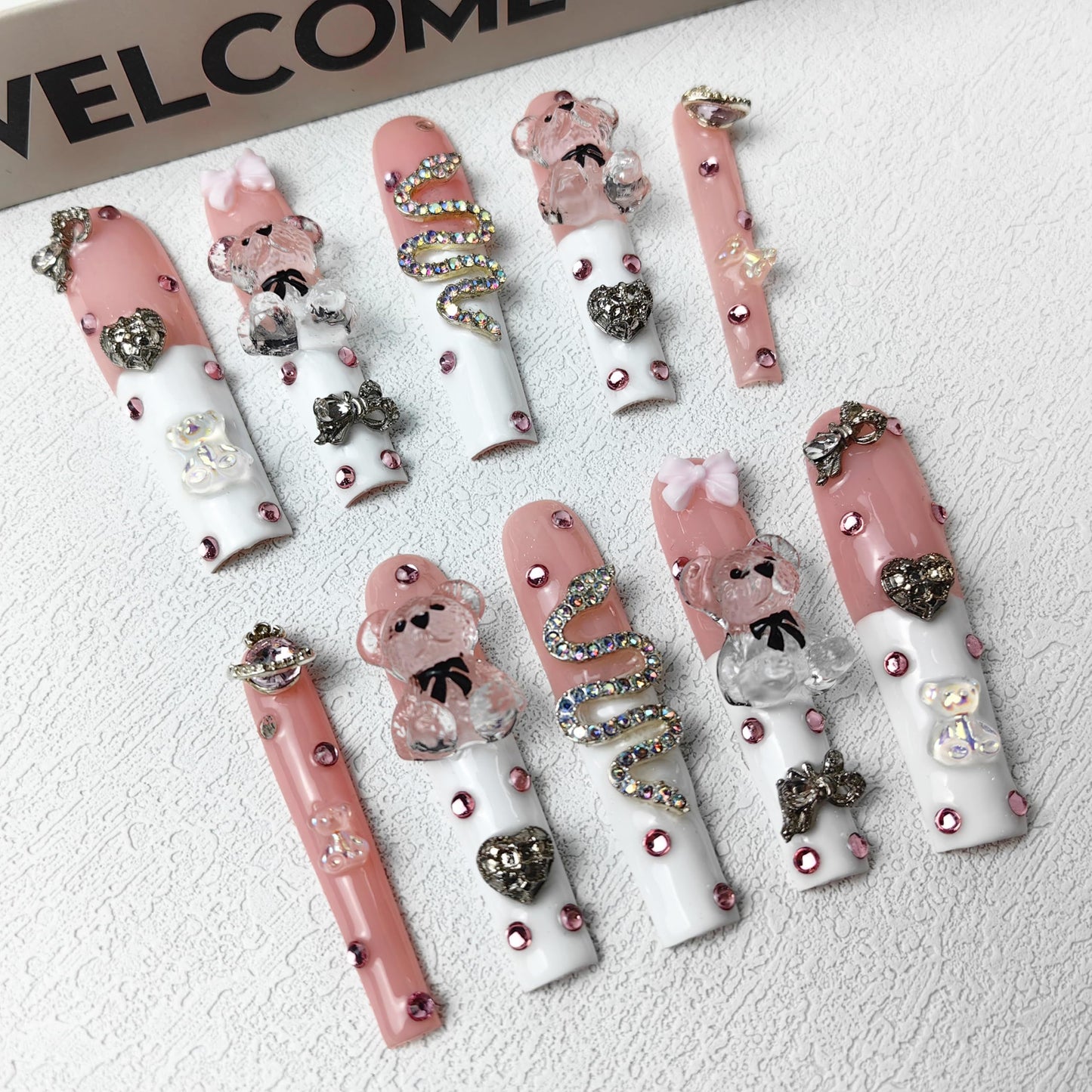 Acrylic Press On Nails StunningBling Nails, Rhinestone Fake Nails, Glitter Rhinestone NailsGradient  Fake NailsEnchanted Duo