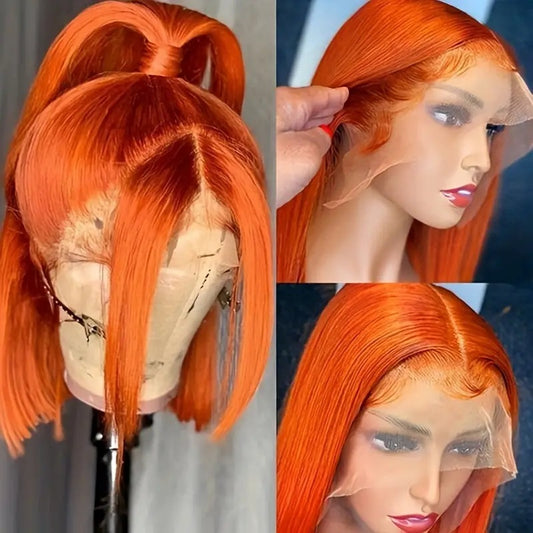 Straight Ginger Orange Bob Wig Human Hair13x4