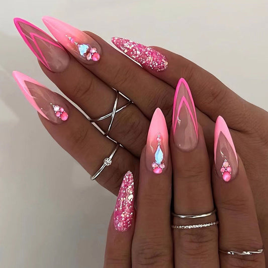 Almond Double French Stiletto  Fake Nails