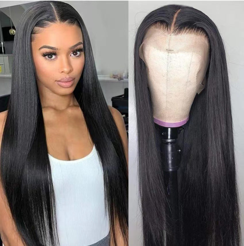Front Lace Mid-length Straight Hair Women's High Temperature Synthetic Wig