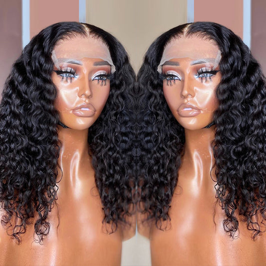 Deep Water Wave Lace Frontal Human Hair Wig Transparent Curly