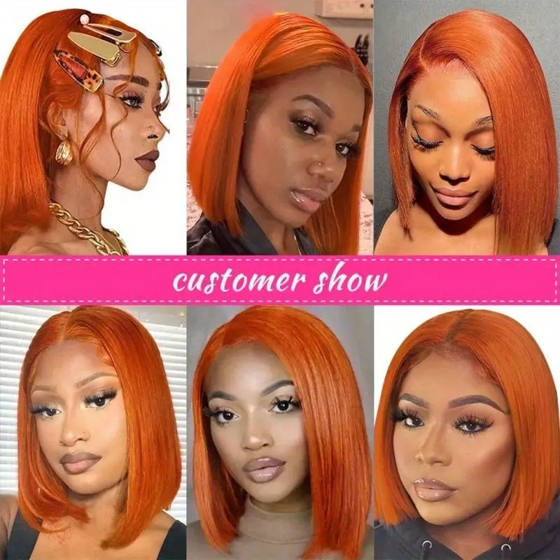 Straight Ginger Orange Bob Wig Human Hair13x4