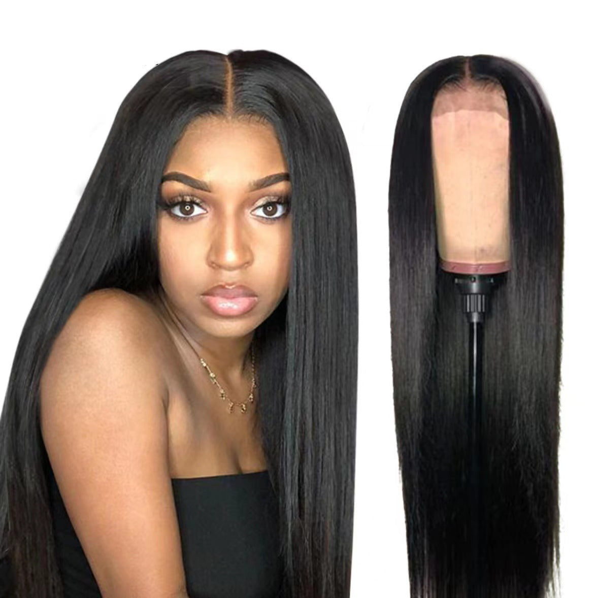 Front Lace Mid-length Straight Hair Women's High Temperature Synthetic Wig