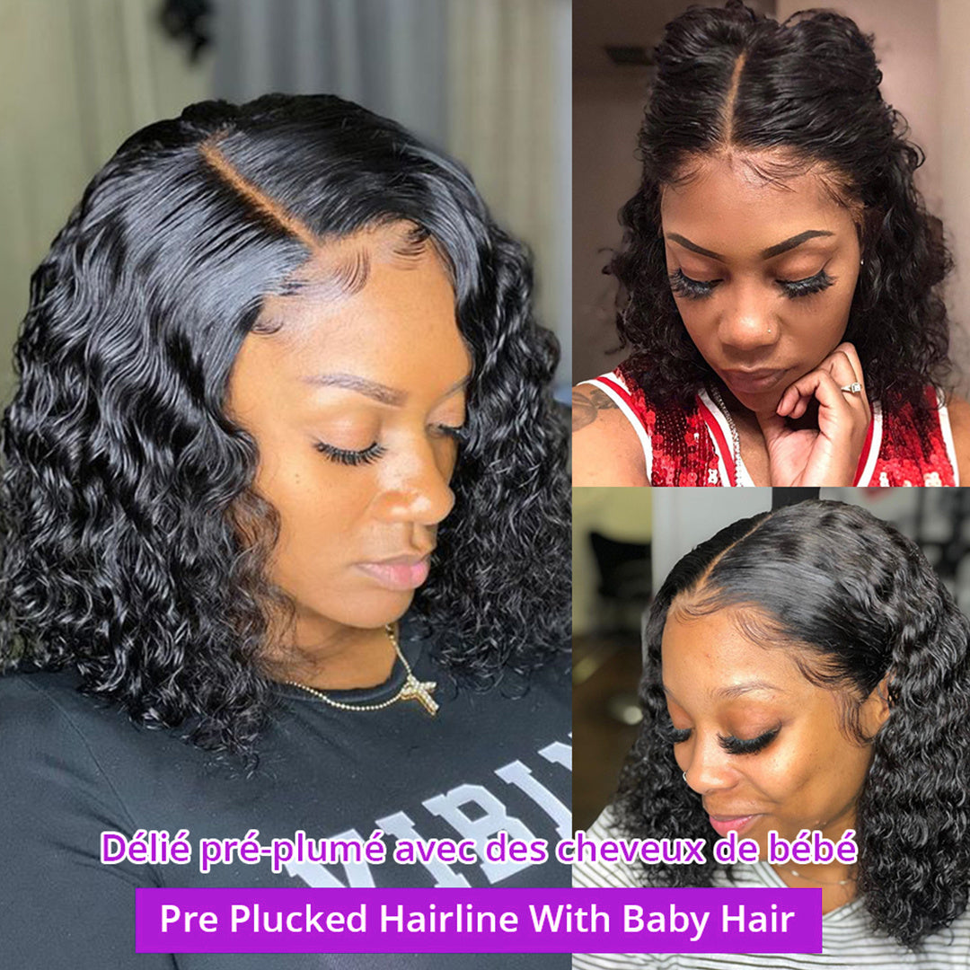 Deep Water Wave Lace Frontal Human Hair Wig Transparent Curly