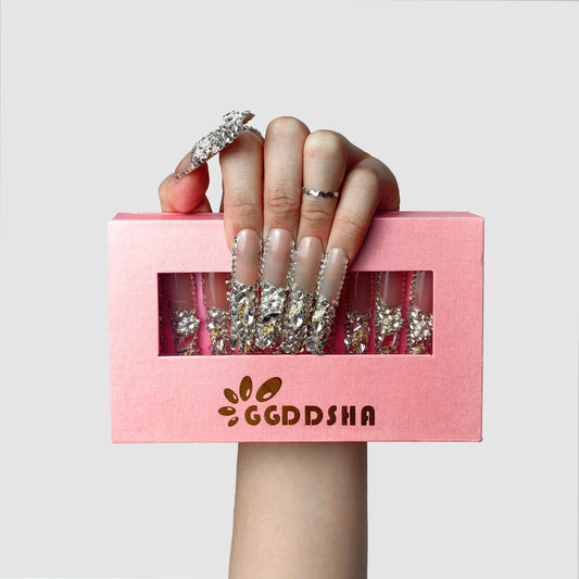 New PMMA Acrylic Press On Nails StunningBling Nails, Rhinestone Fake Nails, Glitter Rhinestone NailsGradient Fake NailsCrystal Cascade