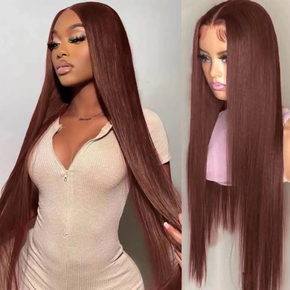 Front Lace Mid-length Straight Hair Women's High Temperature Synthetic Wig