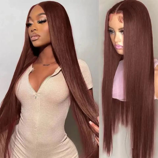 Front Lace Mid-length Straight Hair Women's High Temperature Synthetic Wig