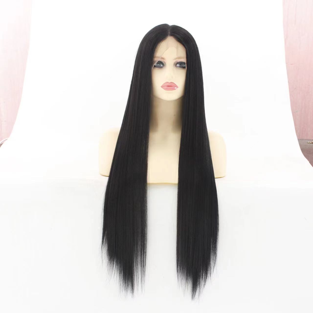 Front Lace Mid-length Straight Hair Women's High Temperature Synthetic Wig