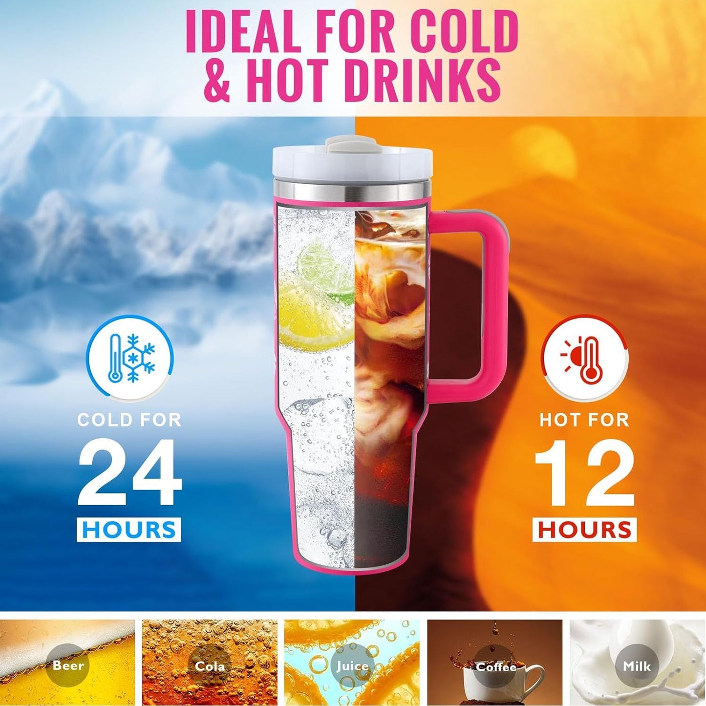 40 Oz Tumbler With Handle Straw Insulated, Stainless Steel Spill Proof Vacuum Coffee Cup Tumbler With Lid Tapered Mug Gifts Suitable For Car Gym Office Travel