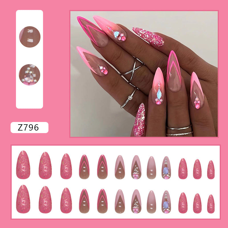 Almond Double French Stiletto  Fake Nails