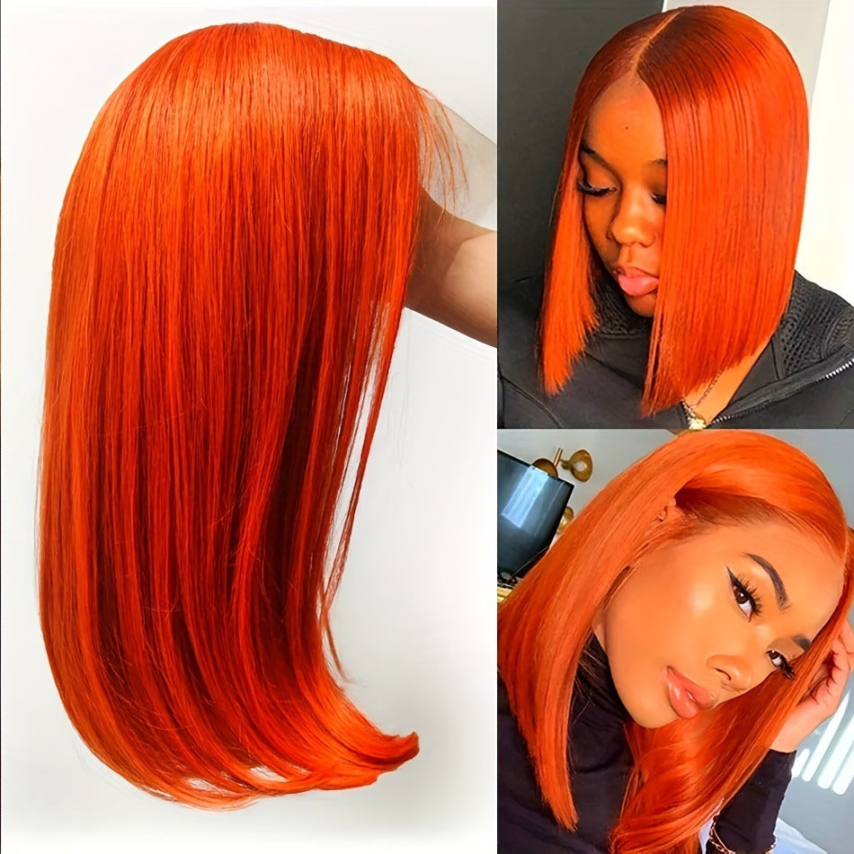Straight Ginger Orange Bob Wig Human Hair13x4