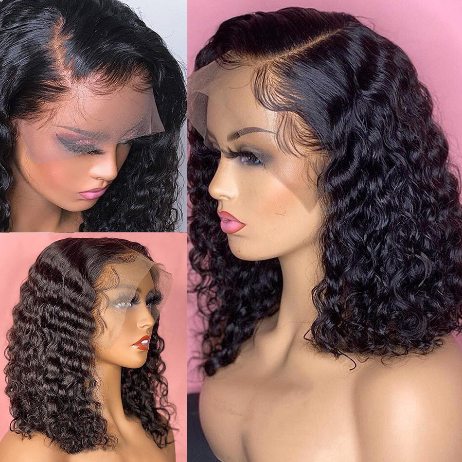 Deep Water Wave Lace Frontal Human Hair Wig Transparent Curly
