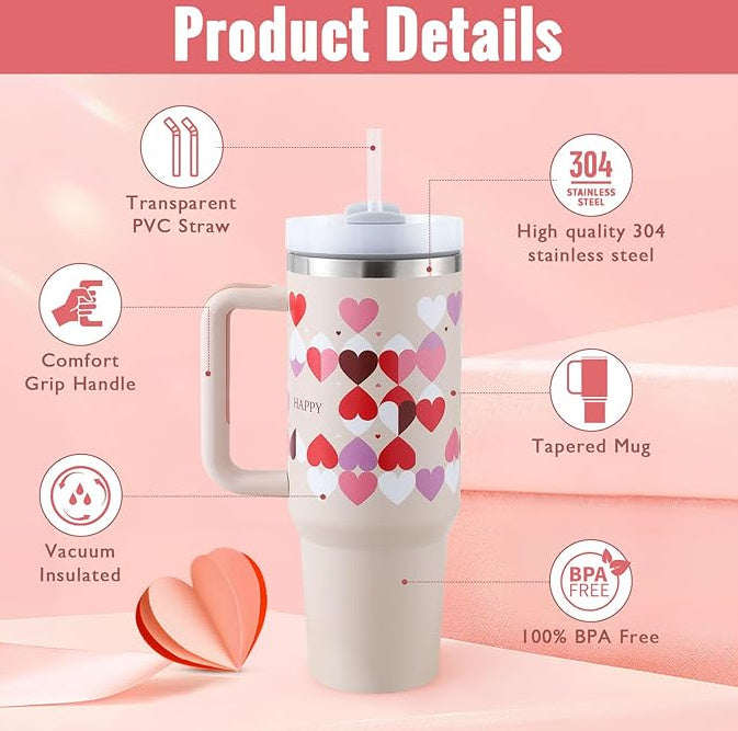 40 Oz Tumbler With Handle Straw Insulated, Stainless Steel Spill Proof Vacuum Coffee Cup Tumbler With Lid Tapered Mug Gifts Suitable For Car Gym Office Travel